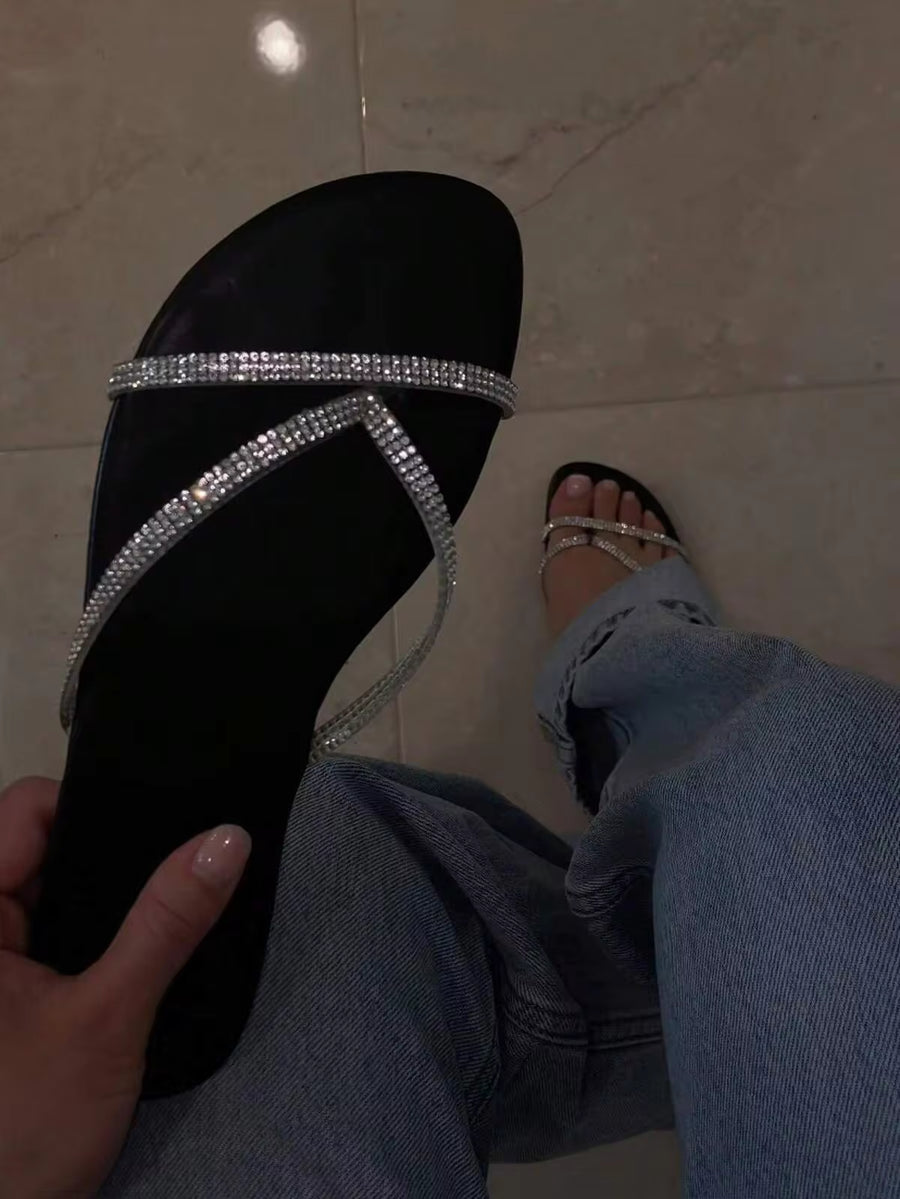 Women's Summer Cute & Fashionable Minimalist Style Glitter Flat Flip Flops