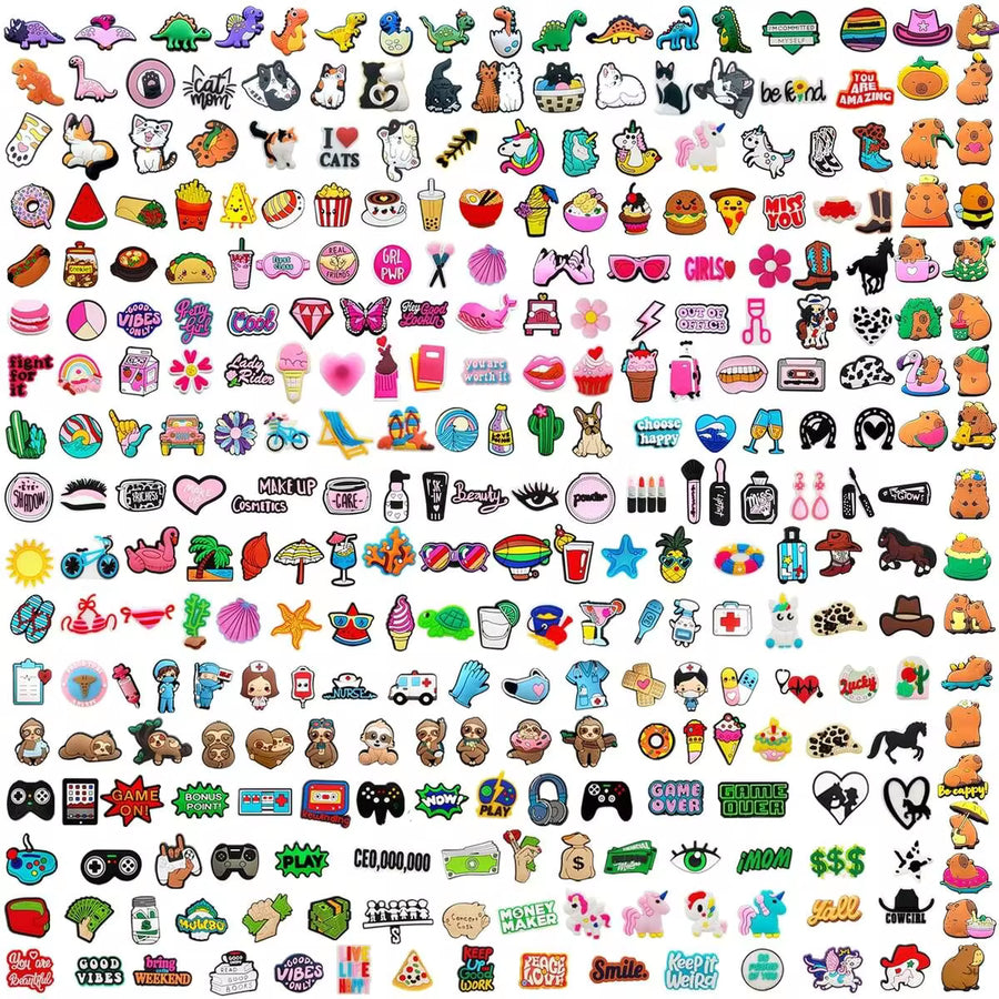Random 10-100pcs Food/Animal/Flower/Cute Cartoon Series Shoe Charms, Suitable For Clogs, Sandals, High-Quality Shoe Accessories, Great Gift For Teens, Men, Women And Adults